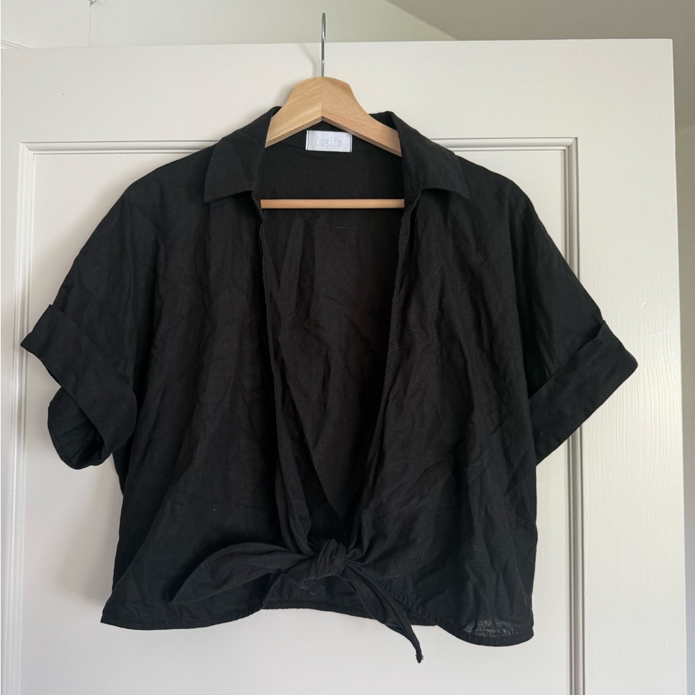 Isalis | Black Tie-Front Shirt | Size Small